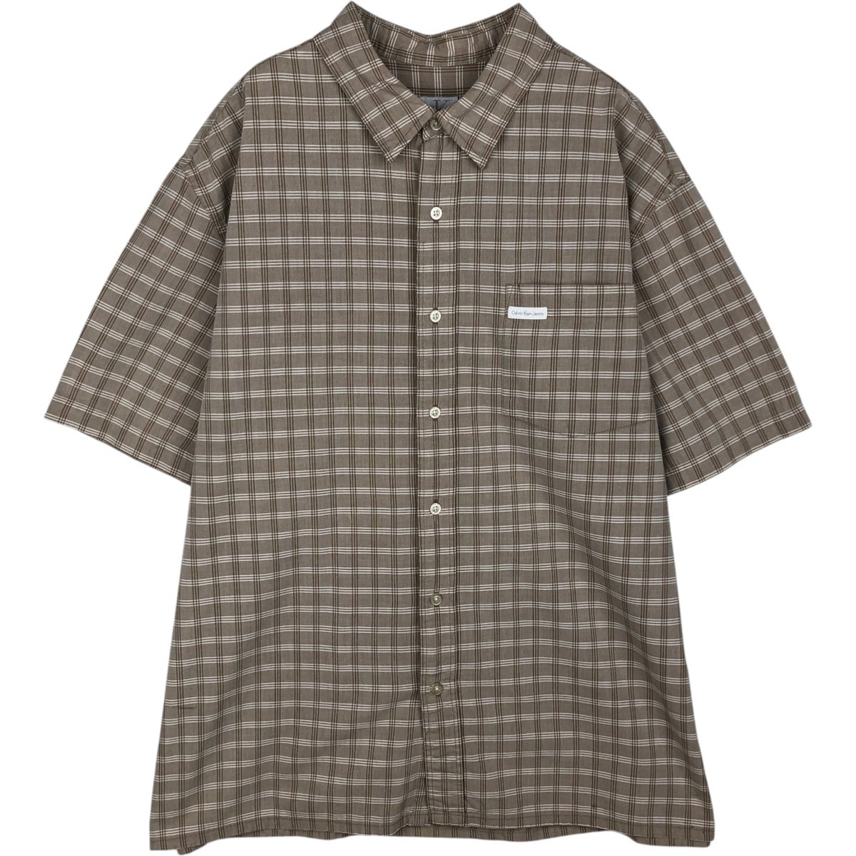 2840 古着00sカルバンクラインフランネルシャツ 好配色チェック雰囲気系XL 古着 90～00年代 カルバンクライン Calvin klein JEANS 半袖 コットン