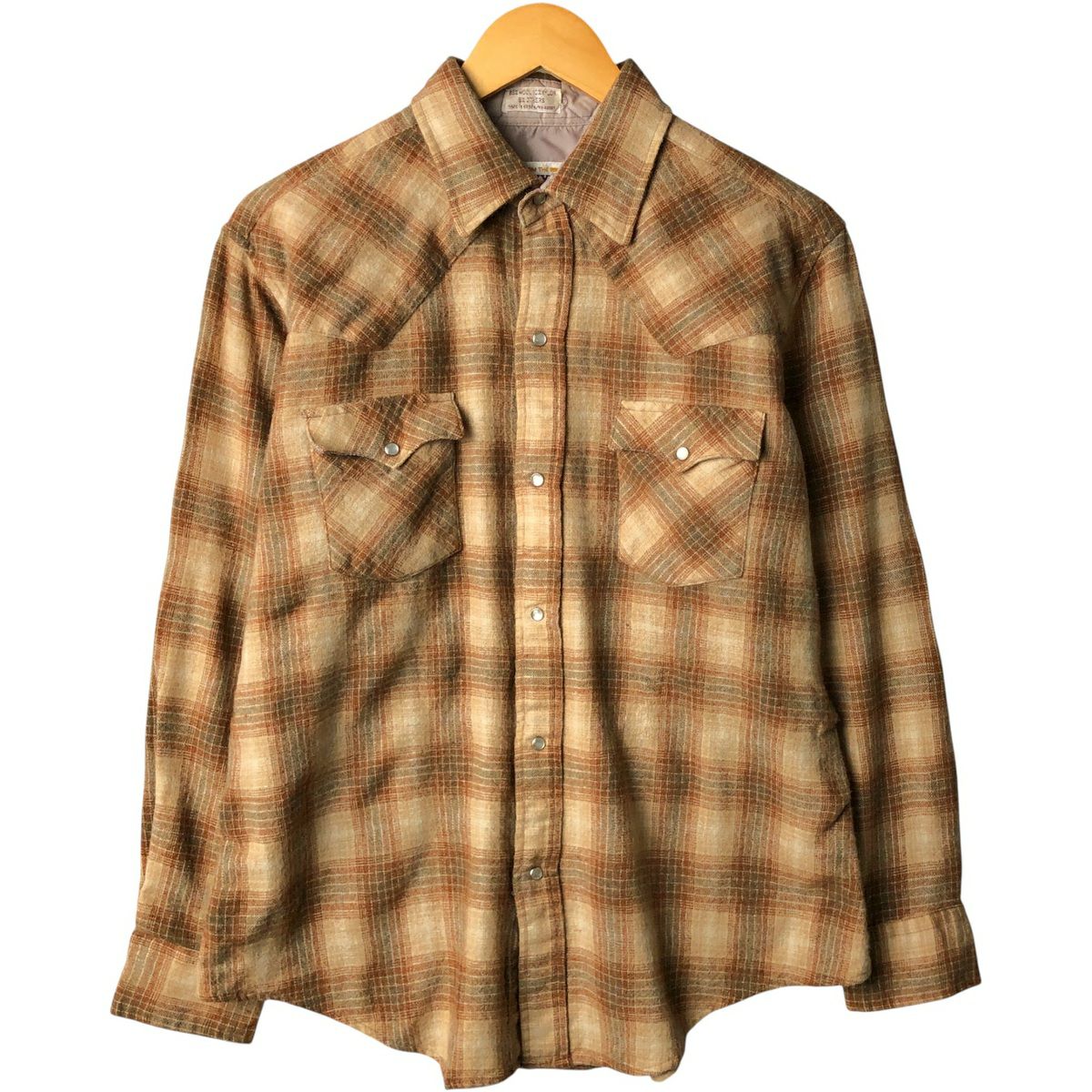 古着 70～80年代 メルトン MELTON チェック柄 ウールシャツ メンズL