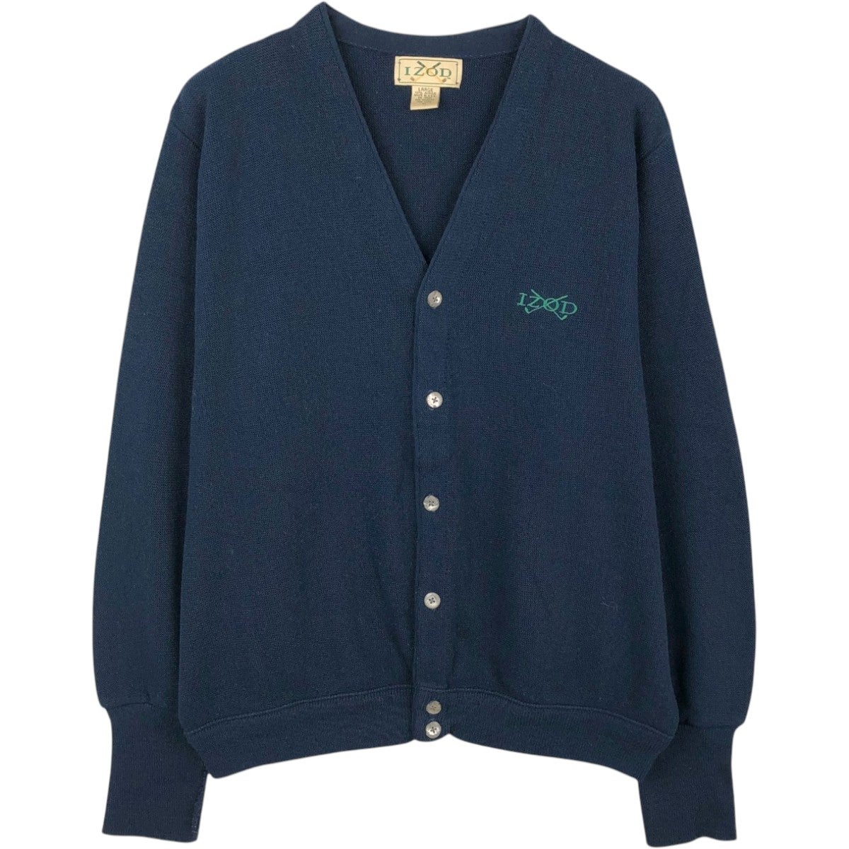 80's USA製 ダイヤ総柄 アクリルニットカーディガン ネイビー XL 古着 90年代 IZOD アクリルニットカーディガン USA製 メンズL相当