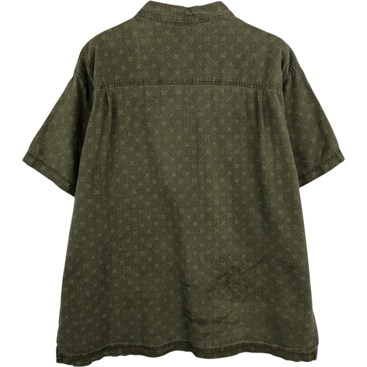 00s パタゴニア　ヘンプシャツ　ココナッツボタンフェード感◎ 黄緑　Lサイズ 古着 パタゴニア patagonia MIGRATION HEMp SHIRT 53136S0 総柄 半袖
