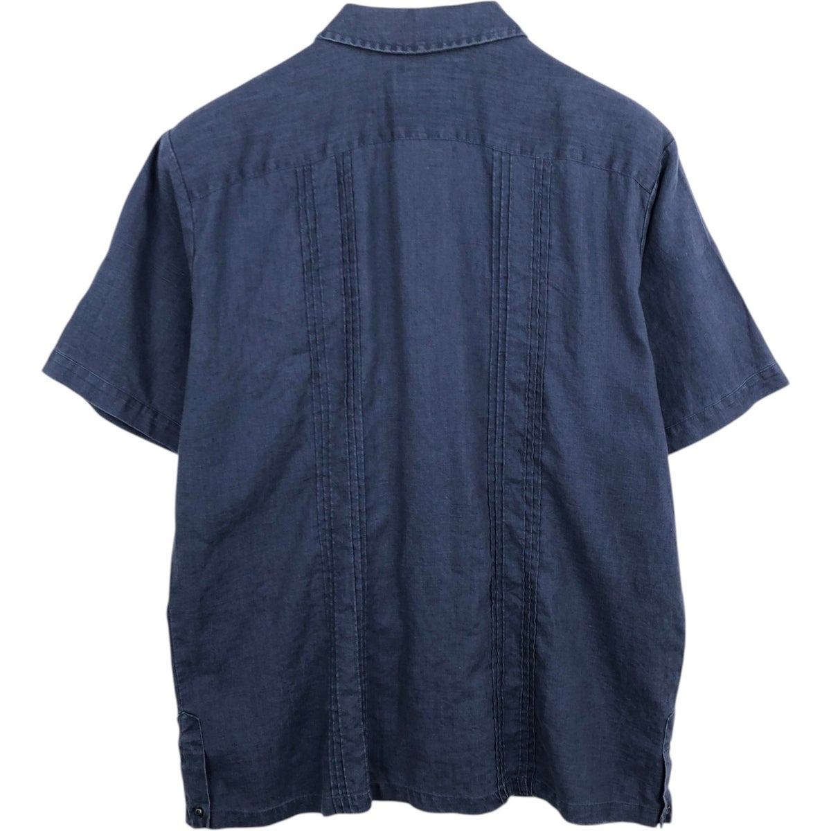 希少 LANDS' END リネン 100% キューバシャツ 刺繍 水色 古着 ランズエンド LANDS END 半袖 メキシカンシャツ キューバシャツ