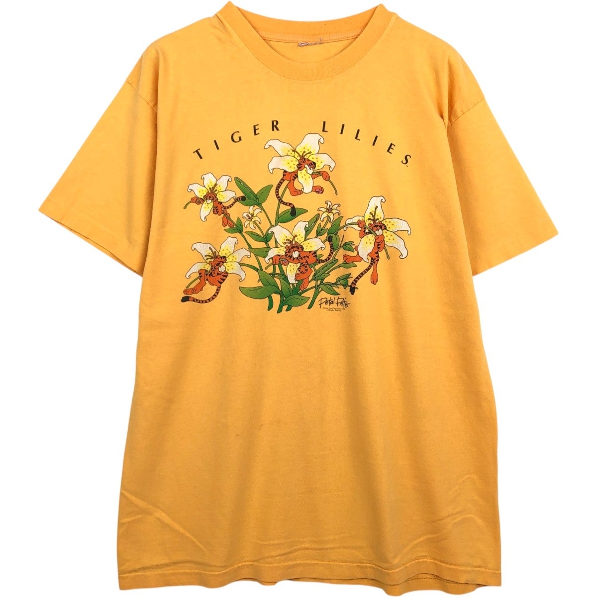古着 90年代 虎柄 タイガー柄 花柄 プリントTシャツ メンズL相当