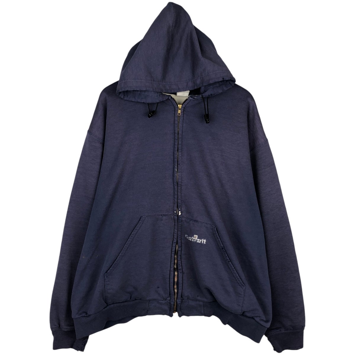 海外古着 カーハート ジップアップパーカー バックプリント フェードネイビー M 中古・古着通販】CarHartt (カーハート) アクティブジップパーカー