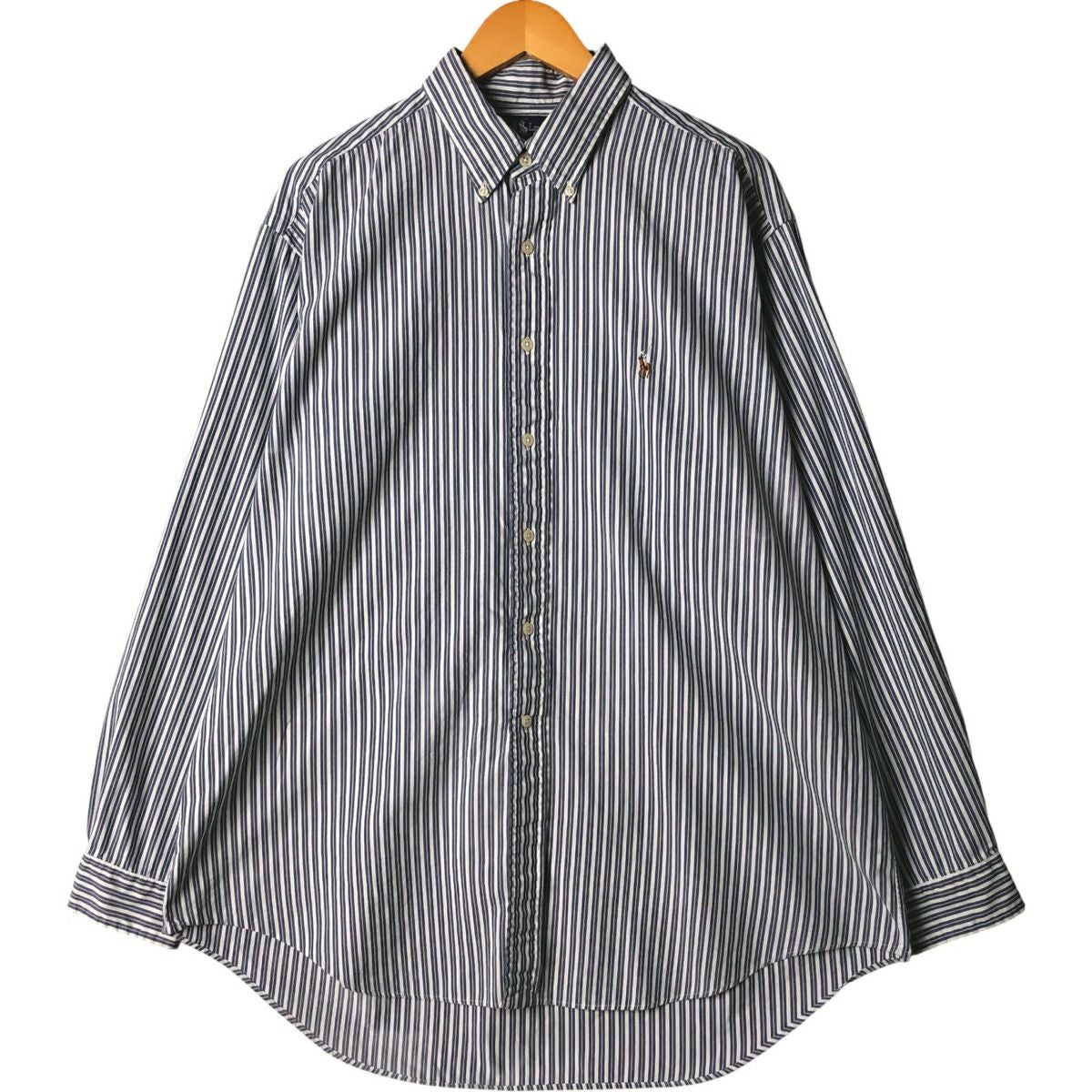 値下げRRL Ralph Lauren 長袖シャツジャケットMグレー ストライプ 古着 ラルフローレン Ralph Lauren YARMOUTH 長袖 ボタンダウン