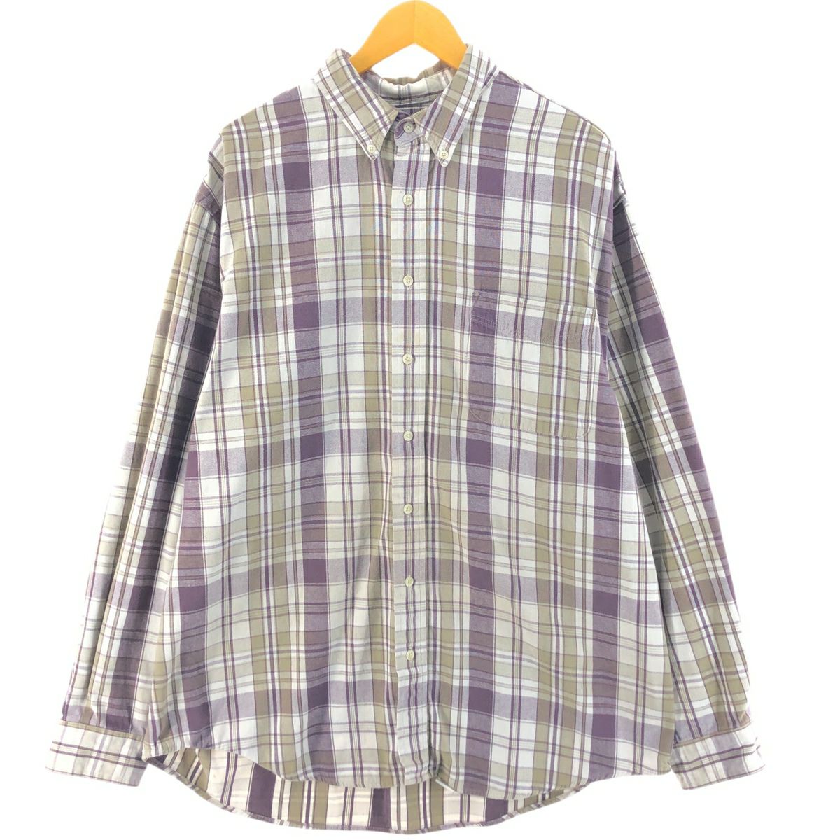 00s Eddie Bauer チェックシャツ 長袖シャツ パープルグレー 古着 90年代～ エディーバウアー Eddie Bauer 長袖 ボタンダウン