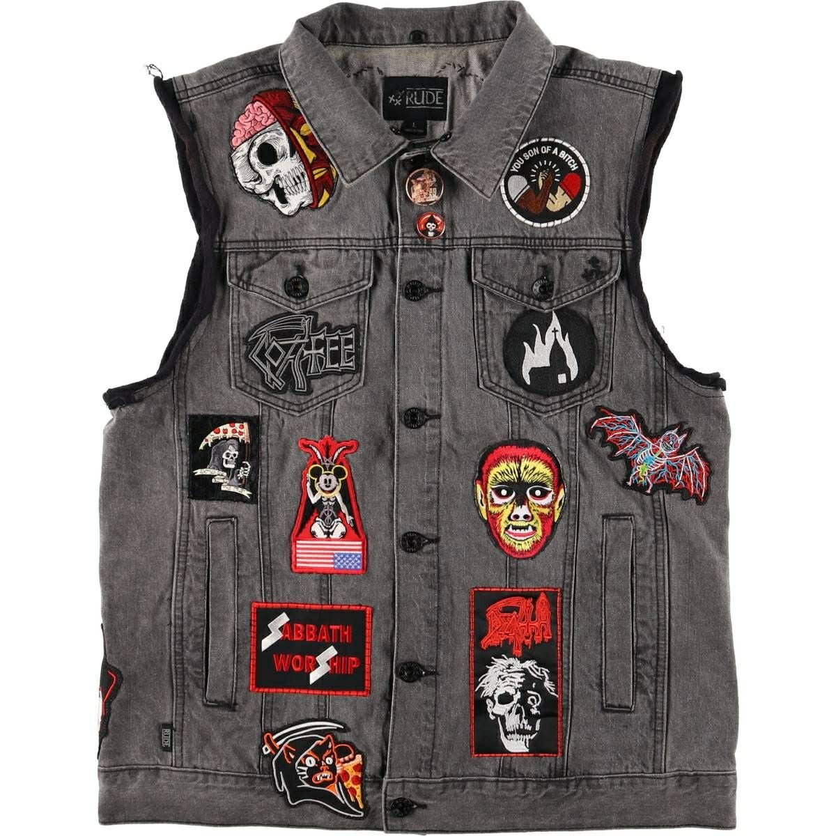 古着 RUDE GALLERY 星条旗柄 ドクロ柄 スカル柄 カットオフ カスタム