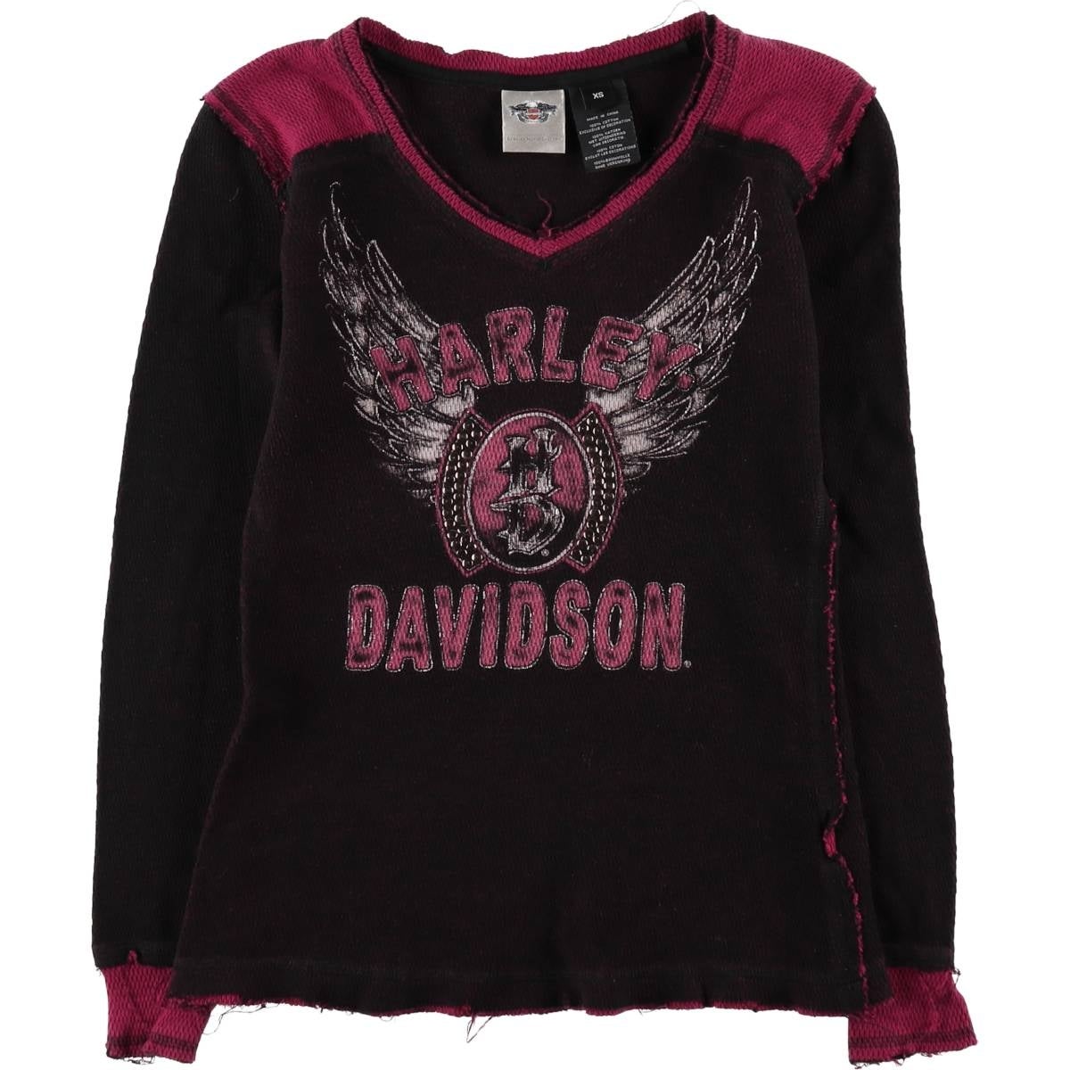 古着 ハーレーダビッドソン Harley-Davidson ハトメ付き トライバル モーターサイクル スリットネック ロングTシャツ ロンT レディースS相当/eaa627699 古着 ハーレーダビッドソン Harley-Davidson ハトメ付き トライバル