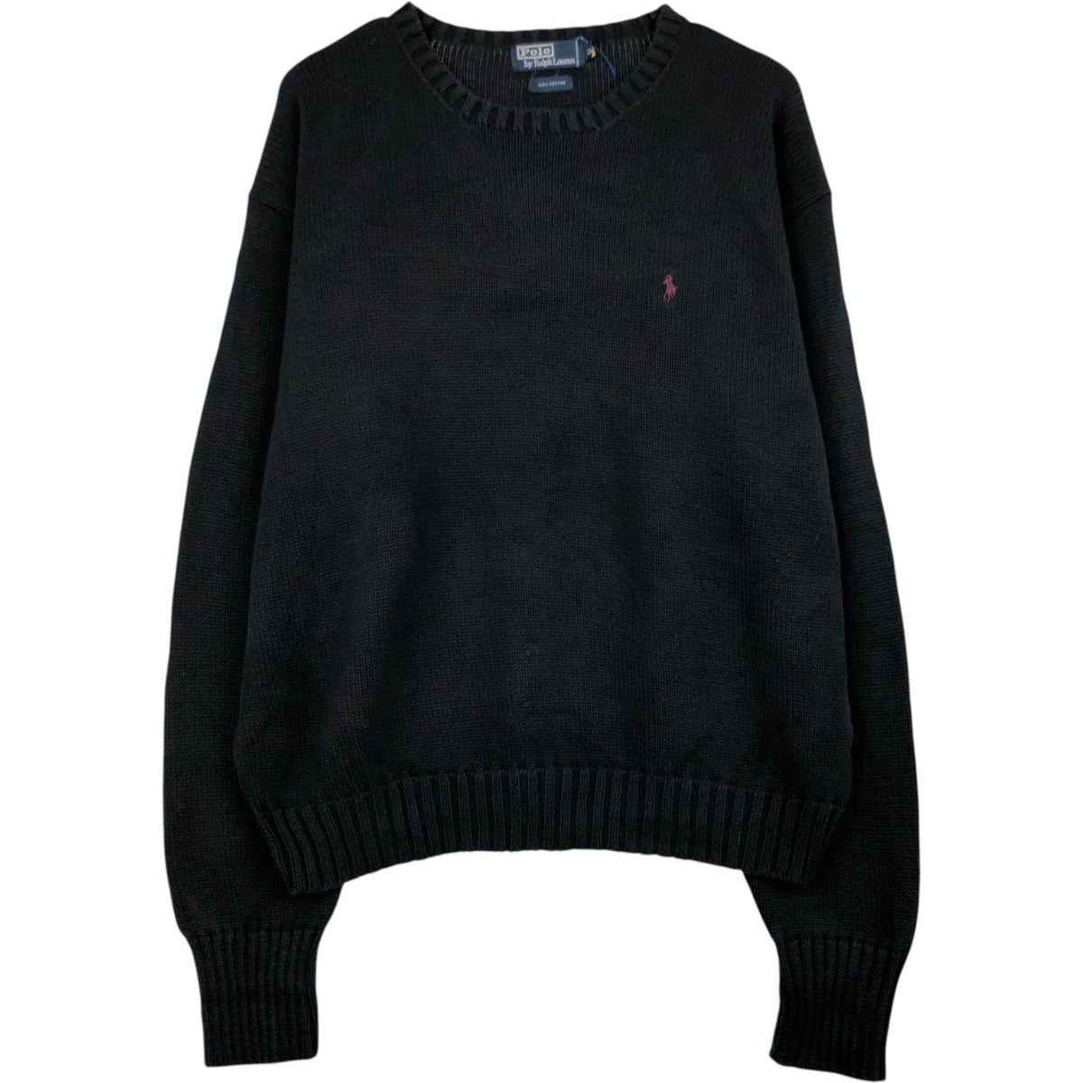 Ralph Lauren ブラック セーター L ケーブルニット コットン クォータージップ セーター（ニット/セーター
