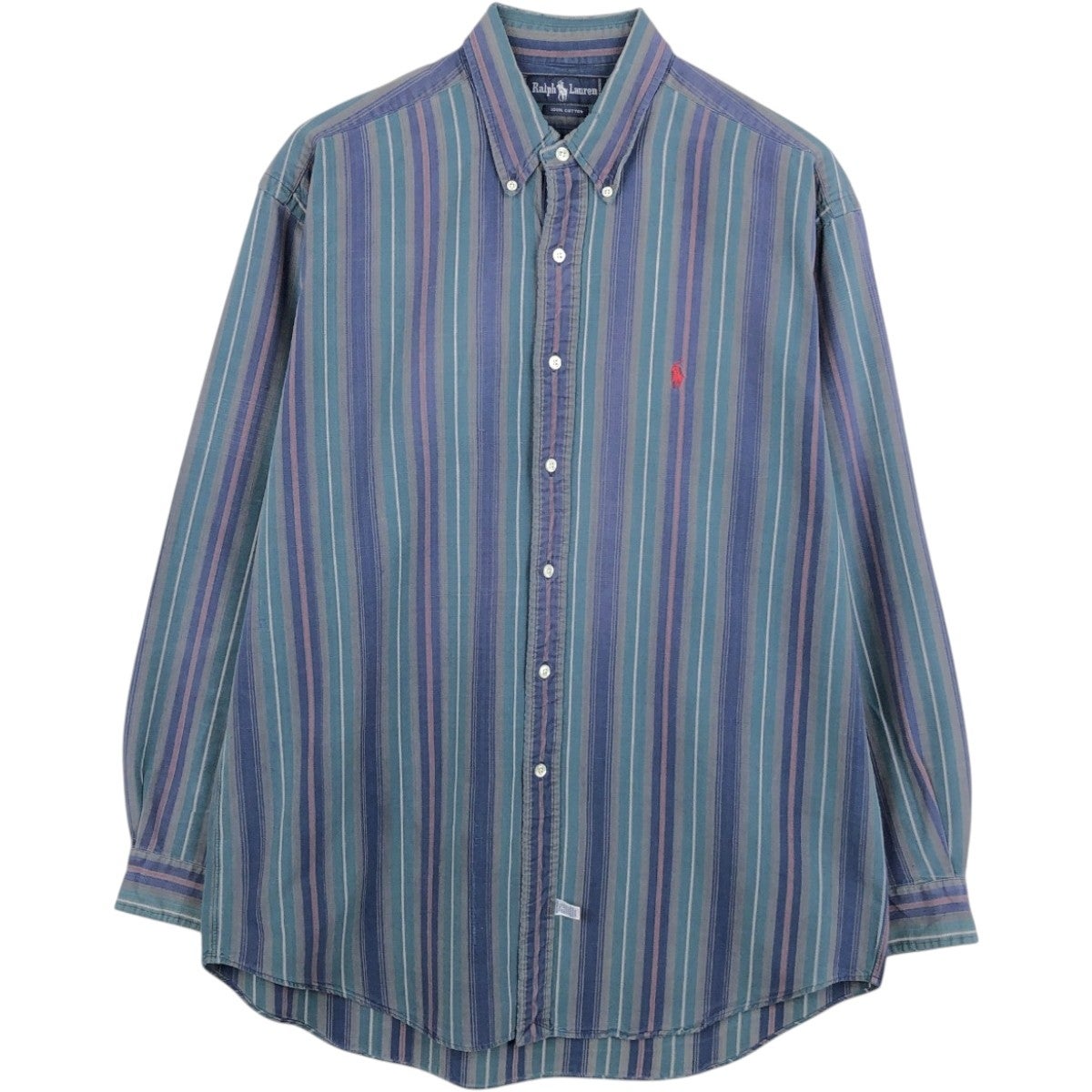 古着 ラルフローレン Ralph Lauren マルチストライプ 長袖 ボタン