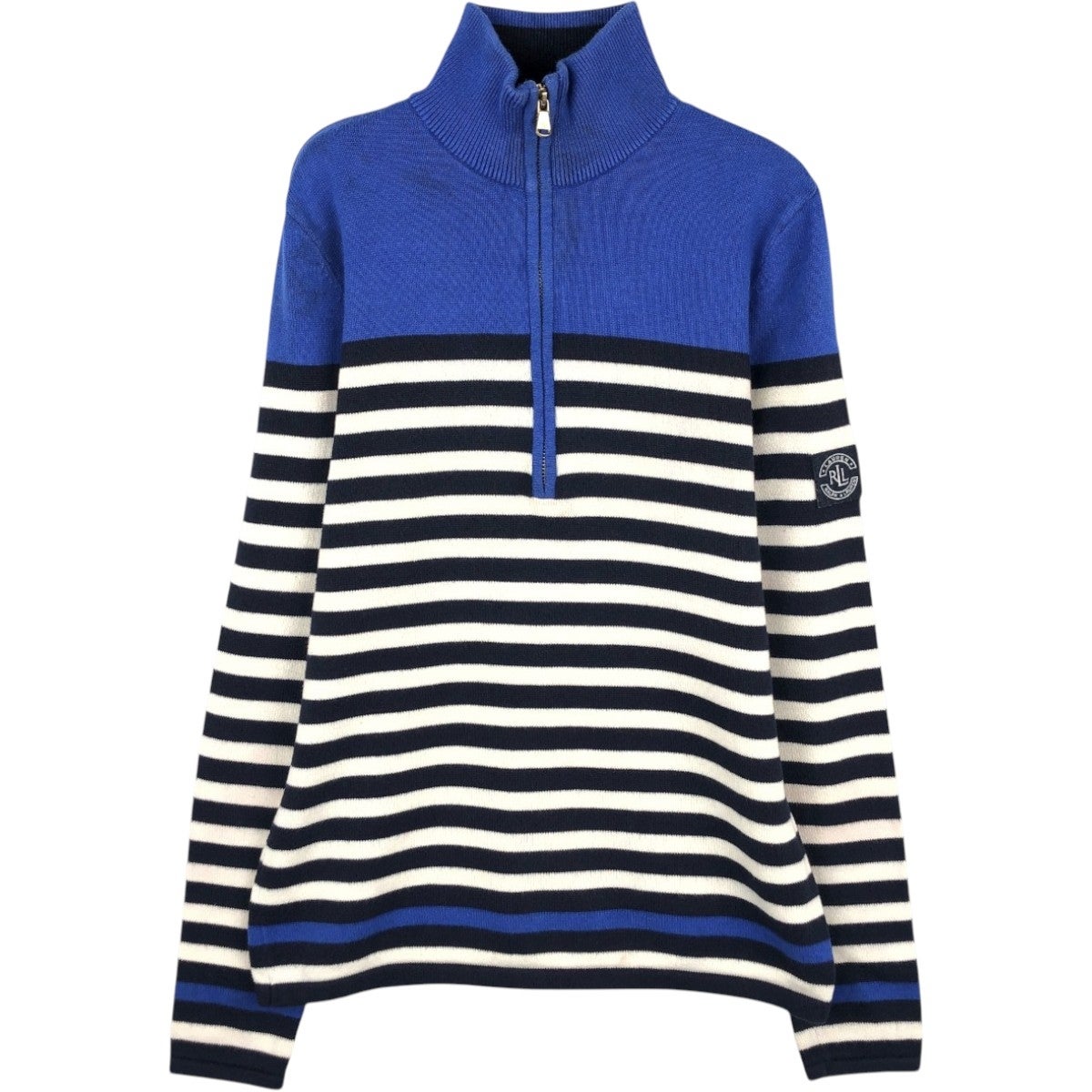 ラルフローレン　ジップアップ　フーディ　ボーダー柄　ニット素材　サイズLL 古着 ラルフローレン Ralph Lauren LAUREN ローレン ボーダー柄