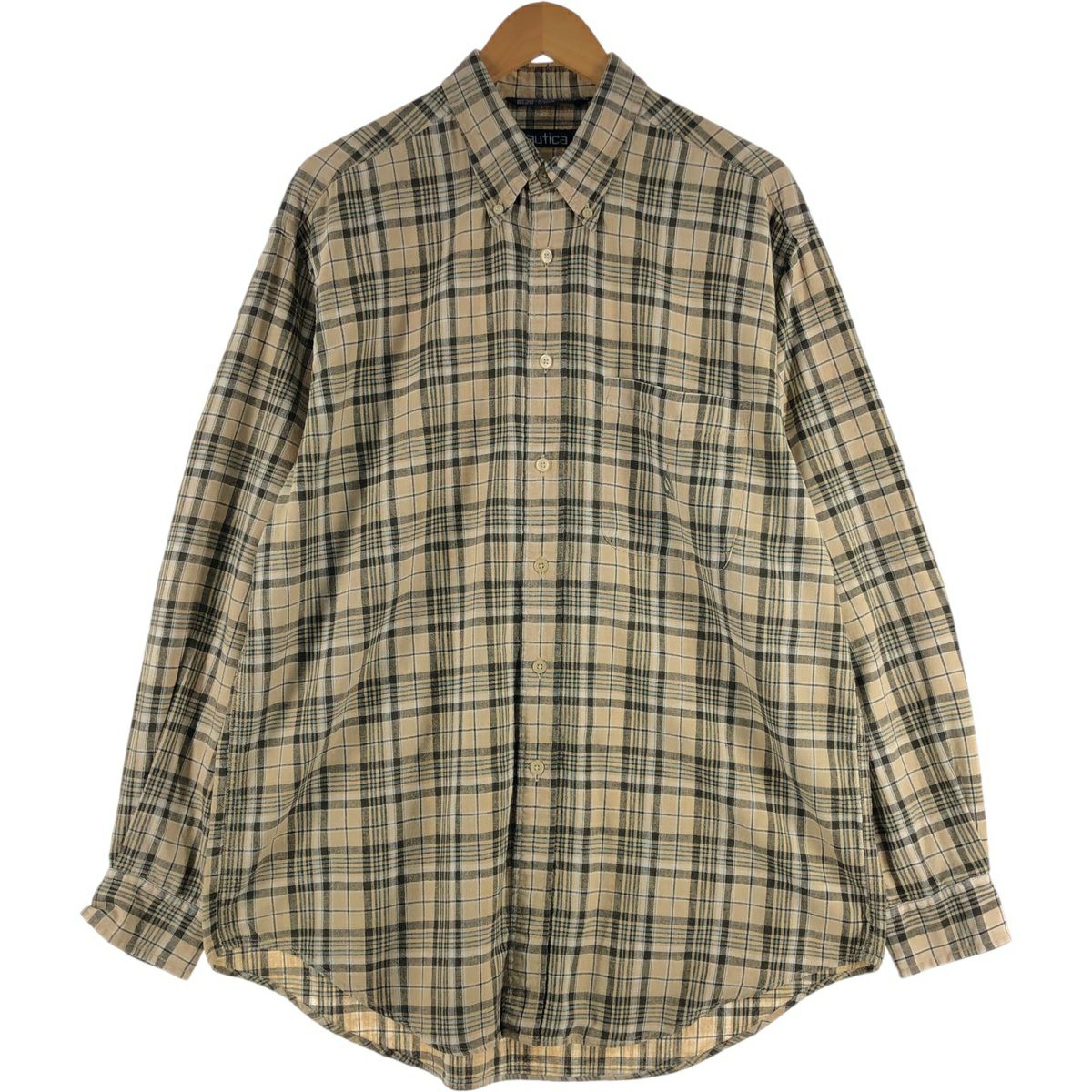 古着 90年代 ノーティカ NAUTICA チェック柄 長袖 コットン×リネン