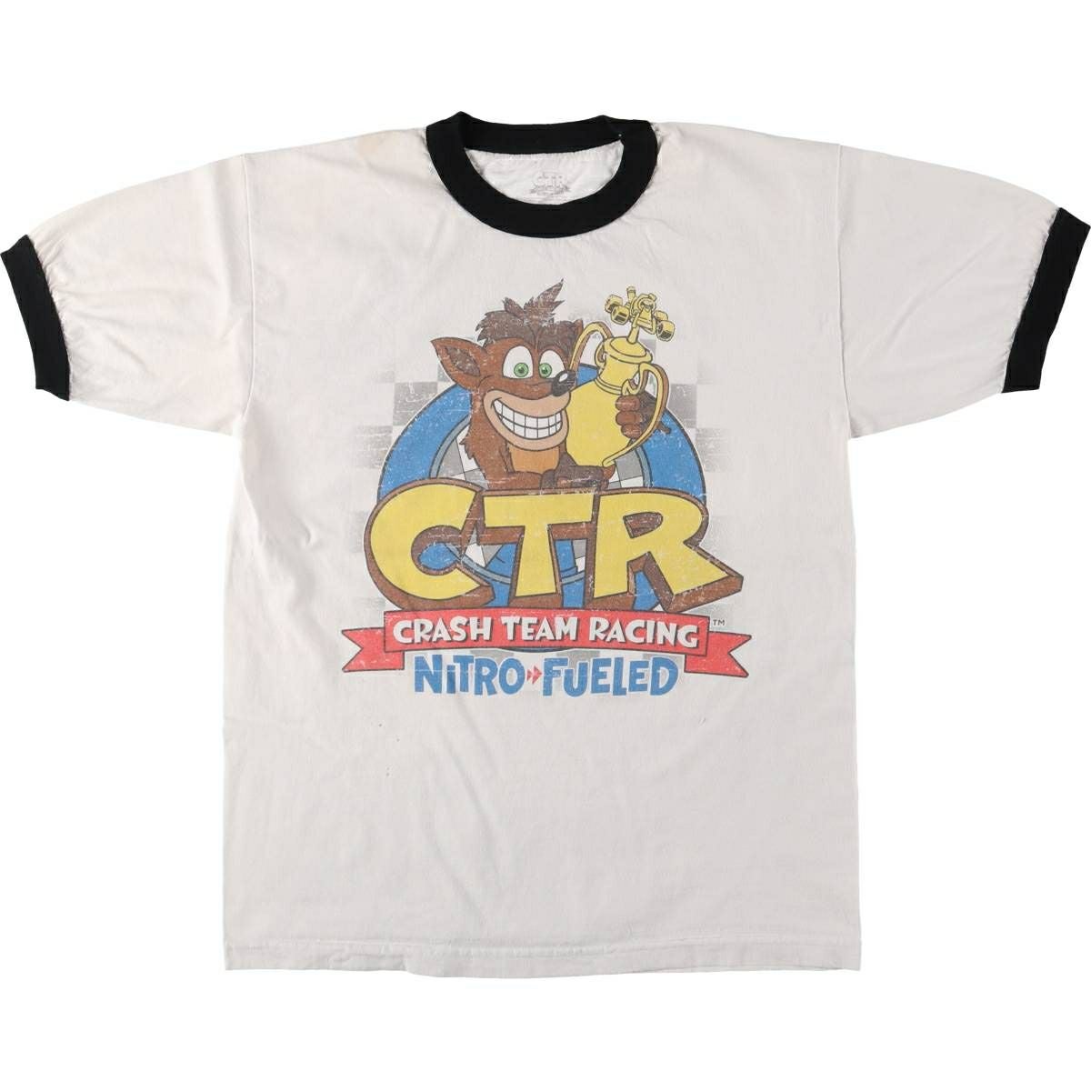 クラッシュ・バンディクー Crash Bandicoot Tシャツ 白 ゲームT 古着 CRASH BANDICOOT クラッシュバンディクー リンガーTシャツ メンズ