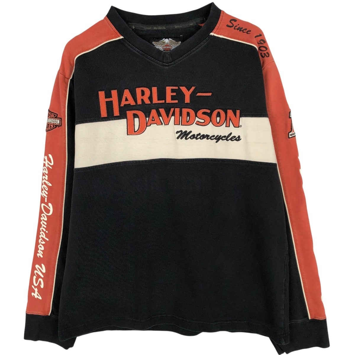 古着 ハーレーダビッドソン Harley-Davidson モーターサイクル Vネック