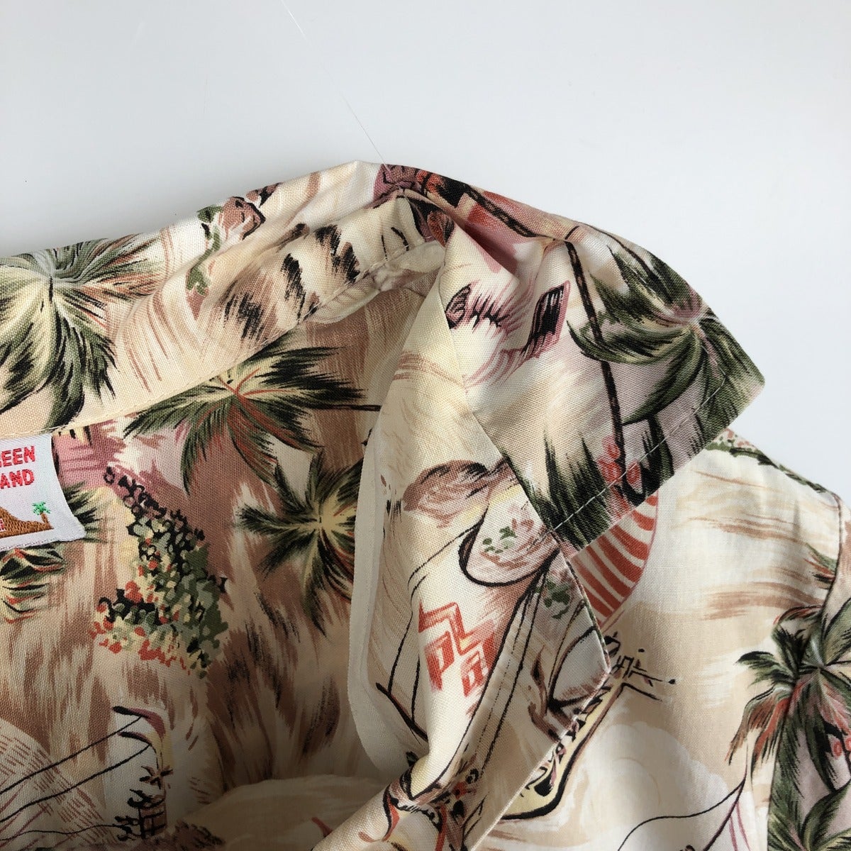 古着 80～90年代 EVERGREEN ISLAND 総柄 ヤシの木柄 オープンカラー