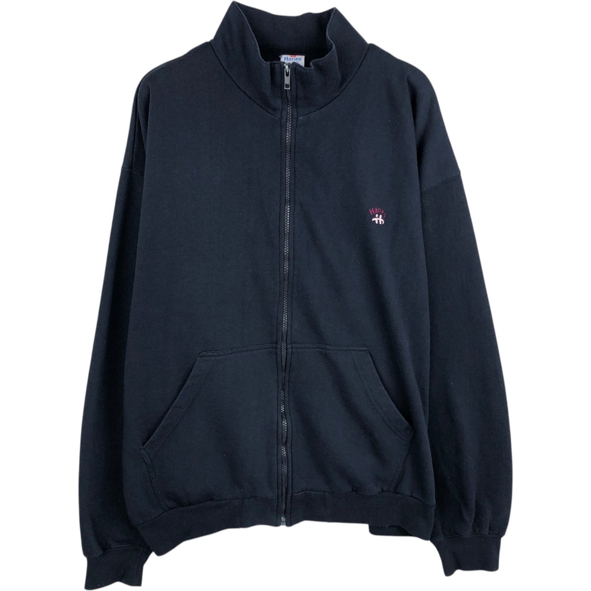 茄子紺 90s Hanes 無地 フルジップ パーカー 短丈 コットン XL 古着 90～00年代 ヘインズ Hanes スウェットフルジップパーカー メンズ