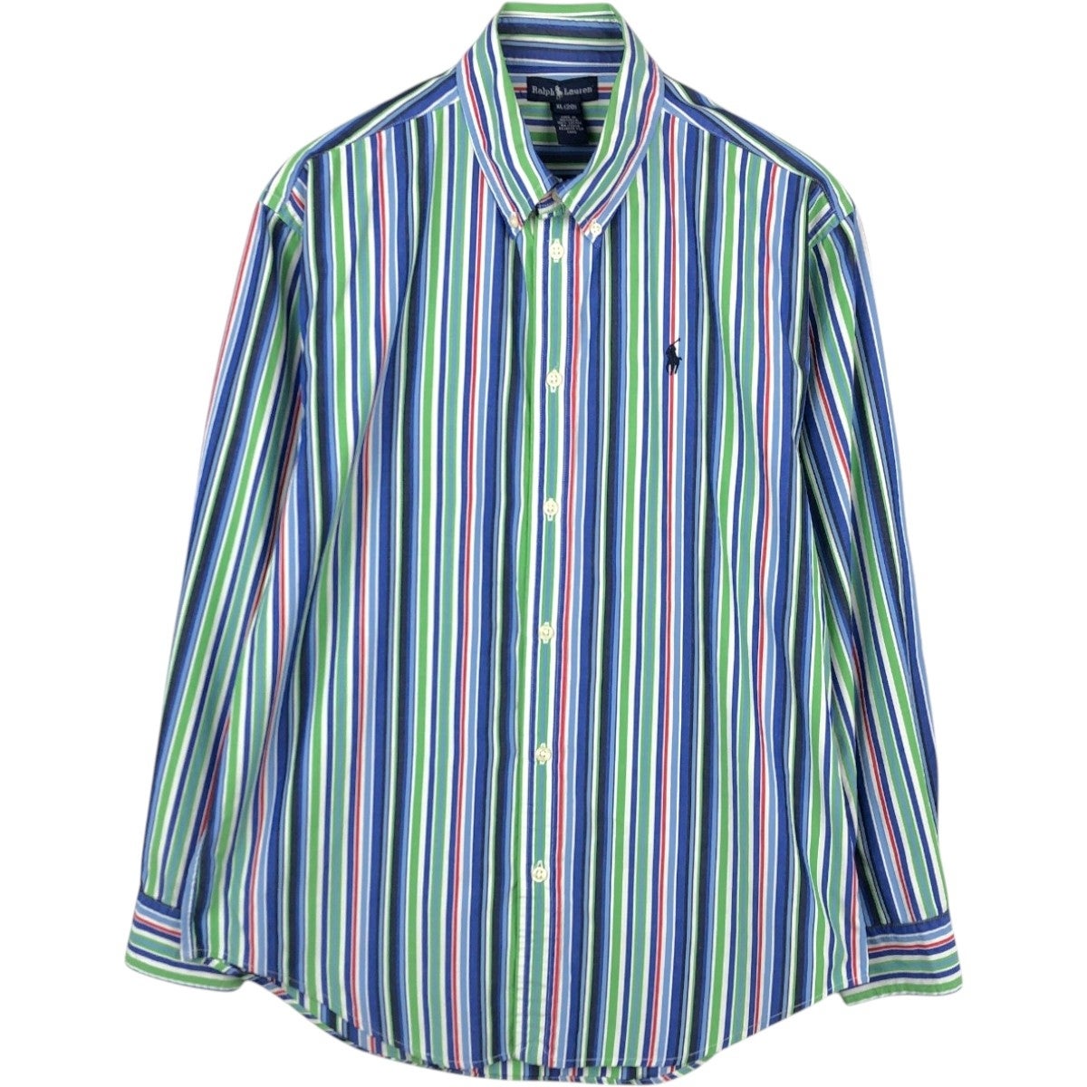 古着 ラルフローレン Ralph Lauren マルチストライプ 長袖 ボタン