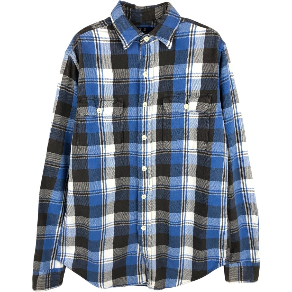 RALPH LAUREN 長袖シャツ ライトブルー チェック柄 L 古着 ラルフローレン Ralph Lauren POLO RALPH LAUREN 長袖 ライトネル