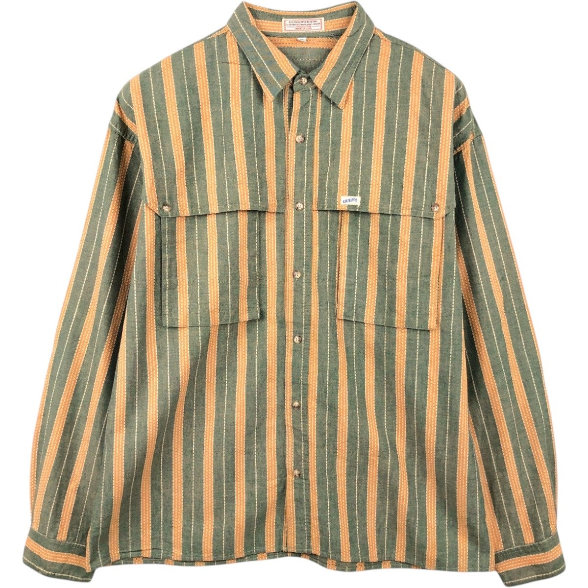 古着 ゲス Guess JEANS 長袖 ストライプシャツ USA製 メンズXL相当