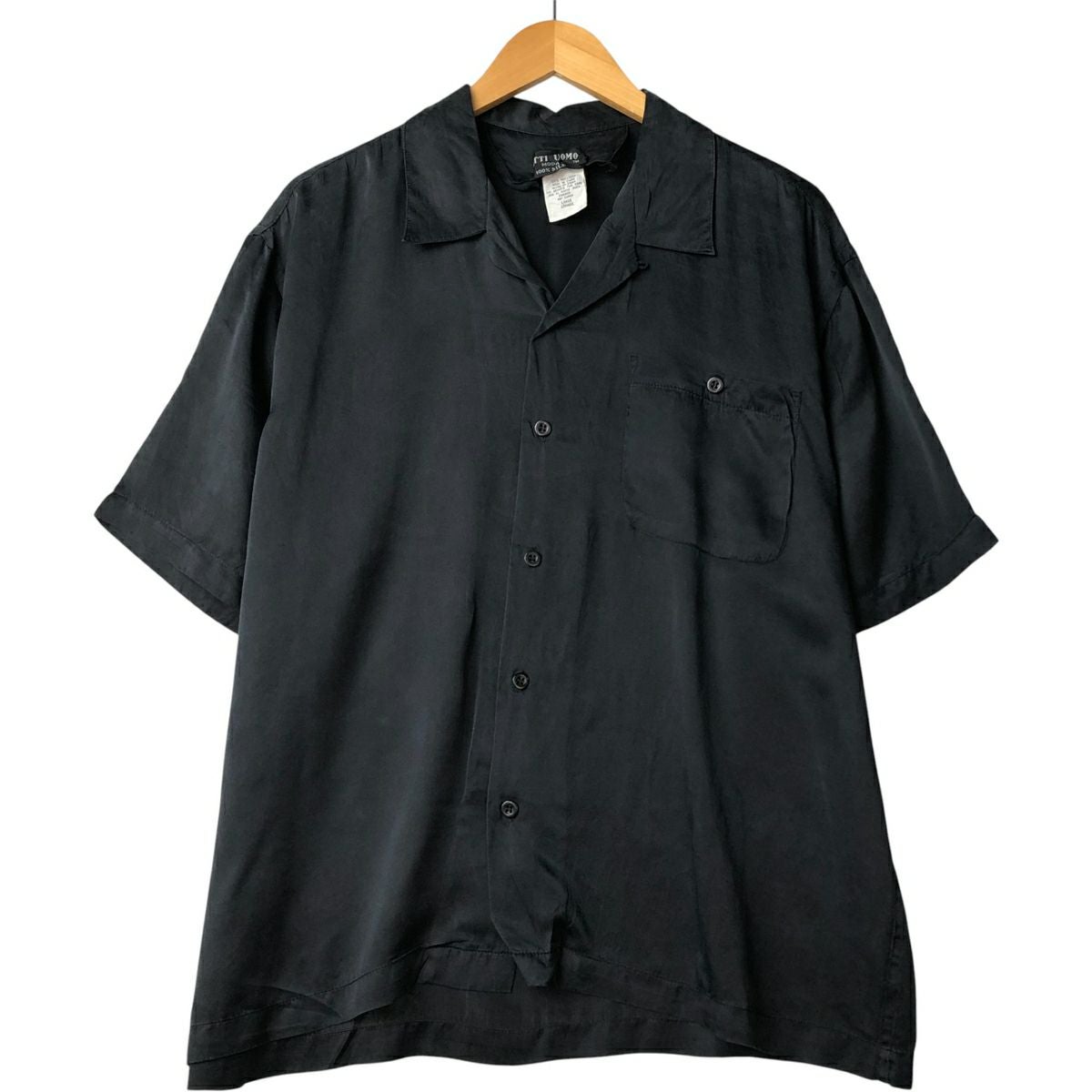 古着 バラクータ BARACUTA 総柄 竹柄 半袖 オープンカラー シルク