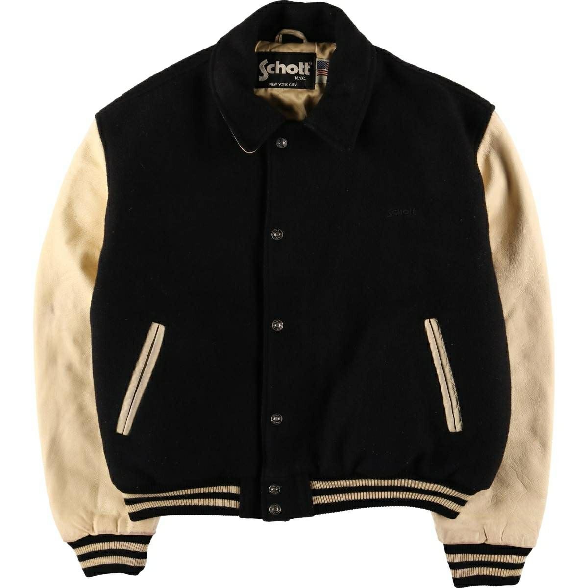 古着 80～90年代 ショット SCHOTT バックロゴ 袖革ウールスタジャン