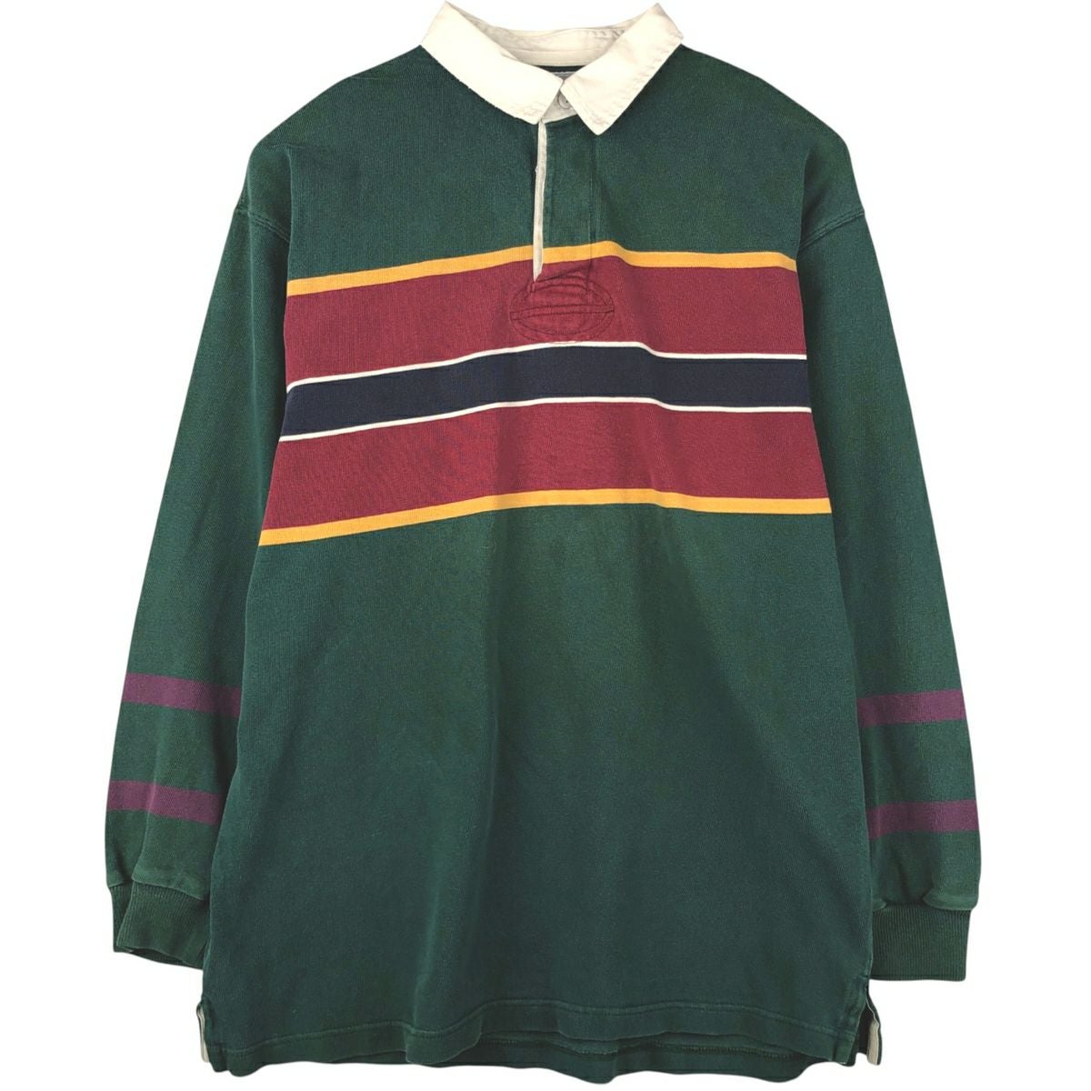 90s USA製 LANDS'END ラガーシャツ ランズエンド 古着 ランズエンド Lands End チェック柄 ボーダー柄 長袖 ラガー
