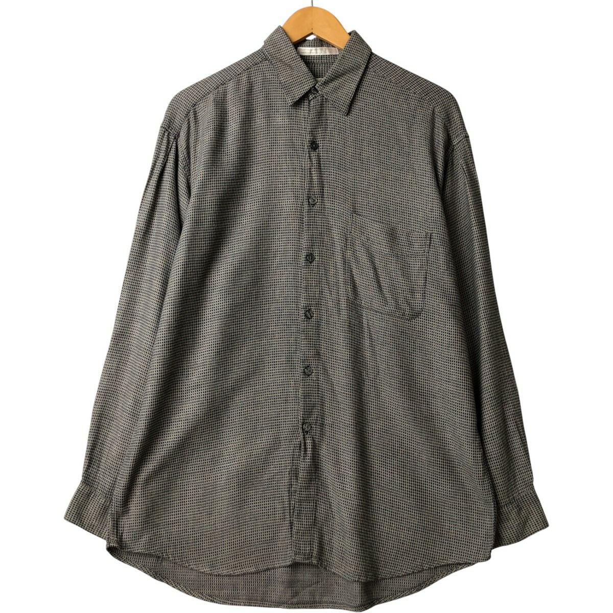 古着 ペリーエリス PERRY ELLIS チェック柄 長袖 レーヨンシャツ