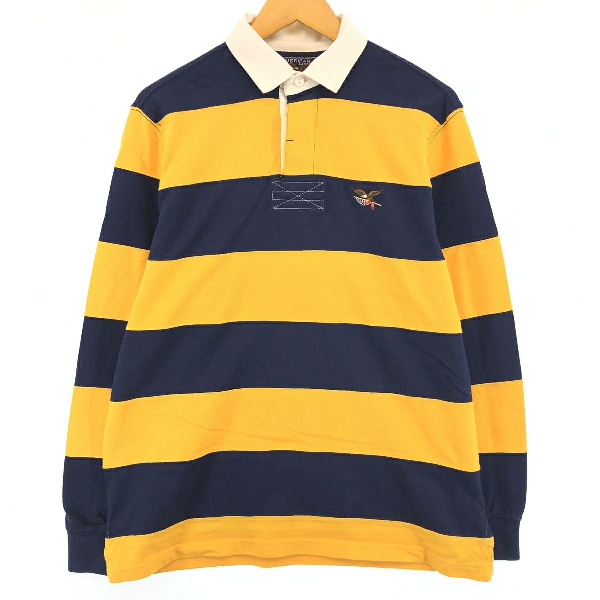 古着 AMERICAN LIVING ボーダー柄 長袖 ラガーシャツ メンズM