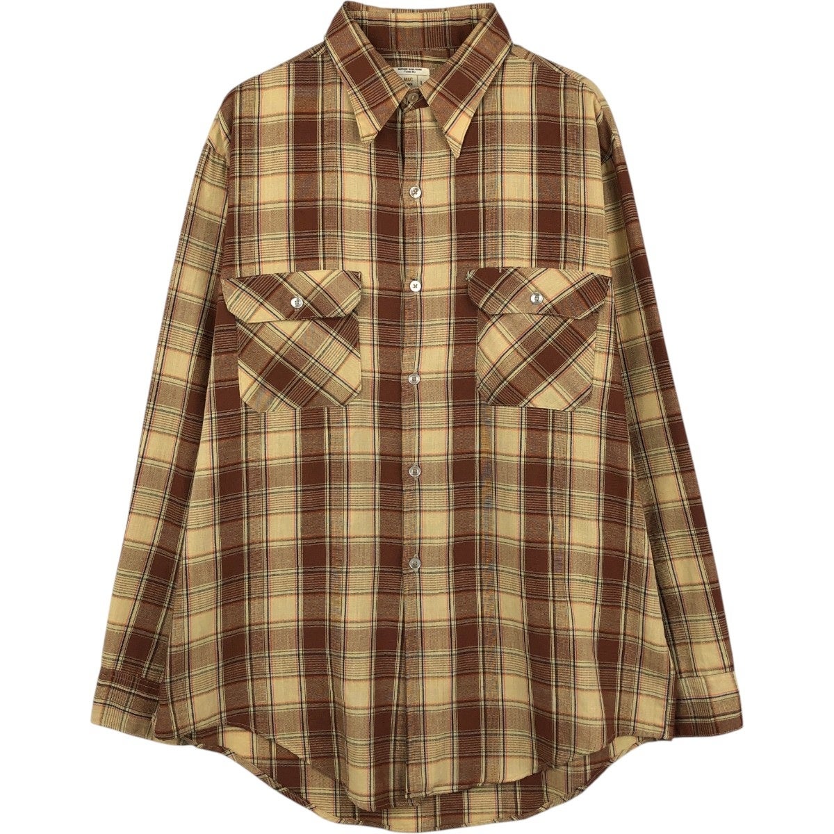 昭和レトロなベージュのチェック柄お洋服のクマ　ヴィンテージ　ビンテージ　当時物 古着 80年代 ビッグマック BIG MAC チェック柄 長袖 ワークシャツ USA