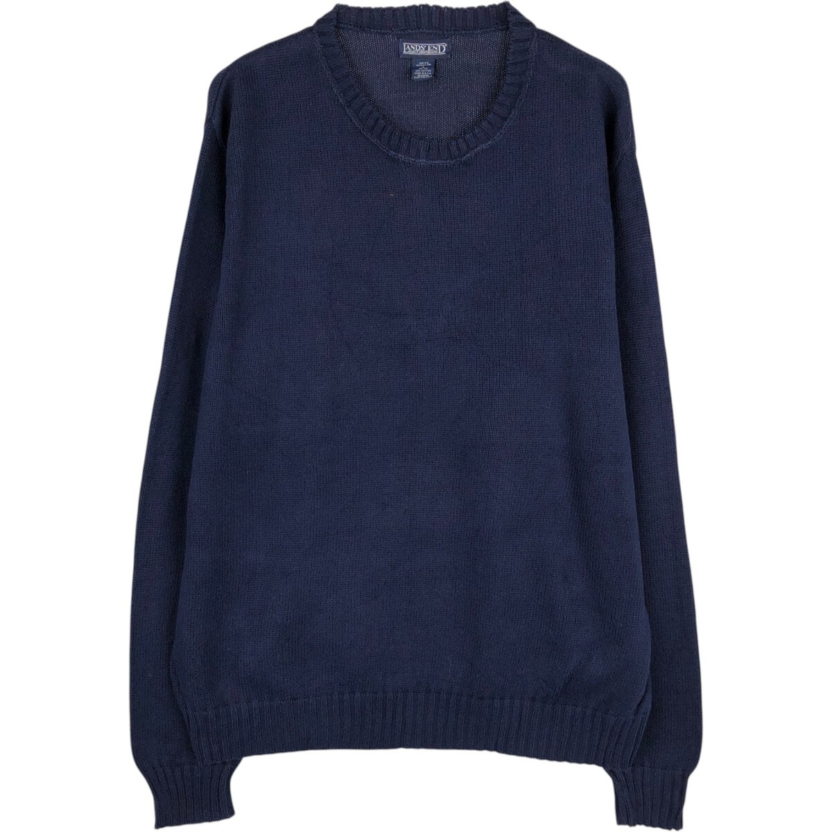 LAND'S END コットン リブニット セーター ネイビーUSA製 XL 古着 90年代 ランズエンド LANDSEND コットンニットセーター USA製