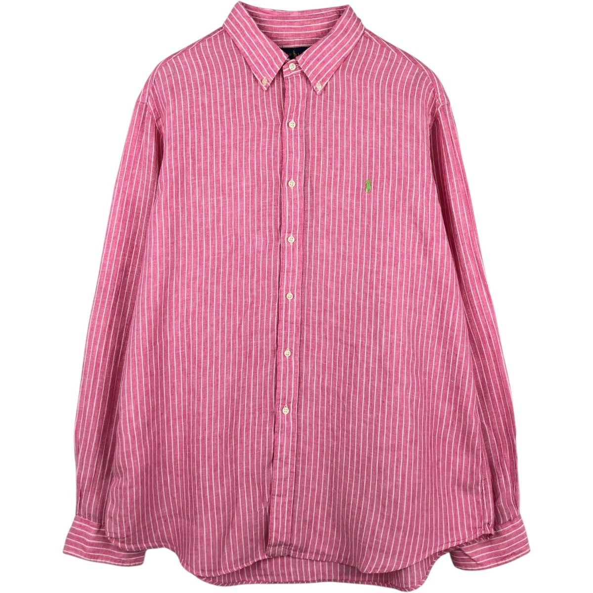 希少 ラルフローレン ストライプ シャツ ピンク L〜XL相当 ダンガリー切替 古着 ラルフローレン Ralph Lauren ストライプ柄 長袖 リネン ボタン