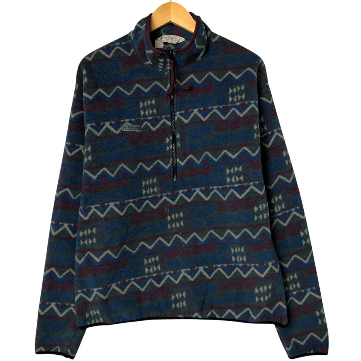 古着 90年代 コロンビア Columbia 白タグ 総柄 ハーフジップ フリース
