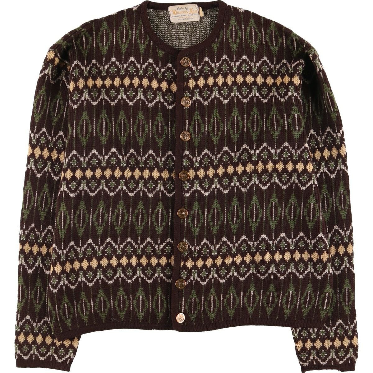 古着 ～70年代 Warren Knit 総柄 ウールニットカーディガン メンズL