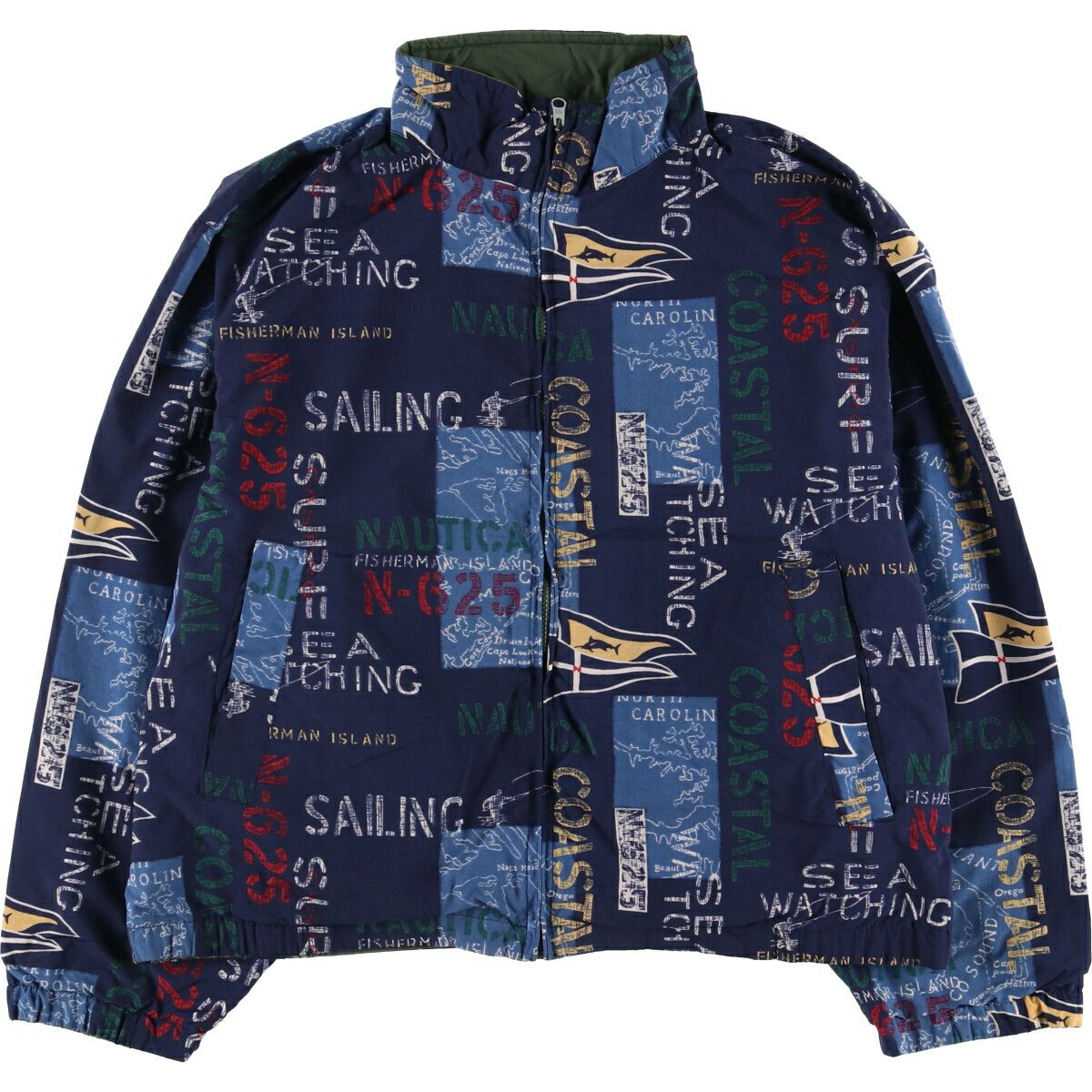 古着 90年代 ノーティカ NAUTICA 総柄 フード付き ナイロンプル