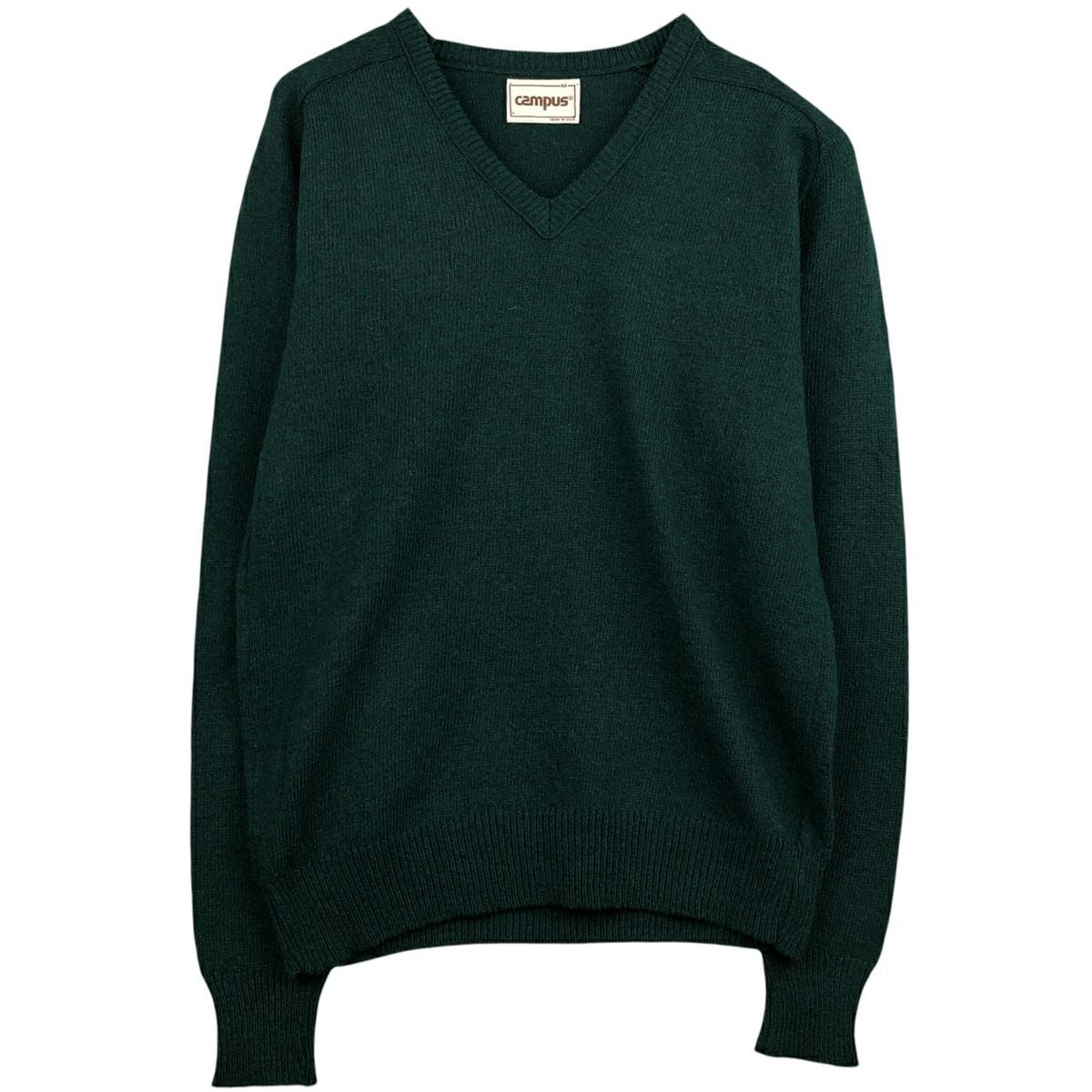 古着 80年代 THE MOORS チェック柄 Vネック ウールニットセーター