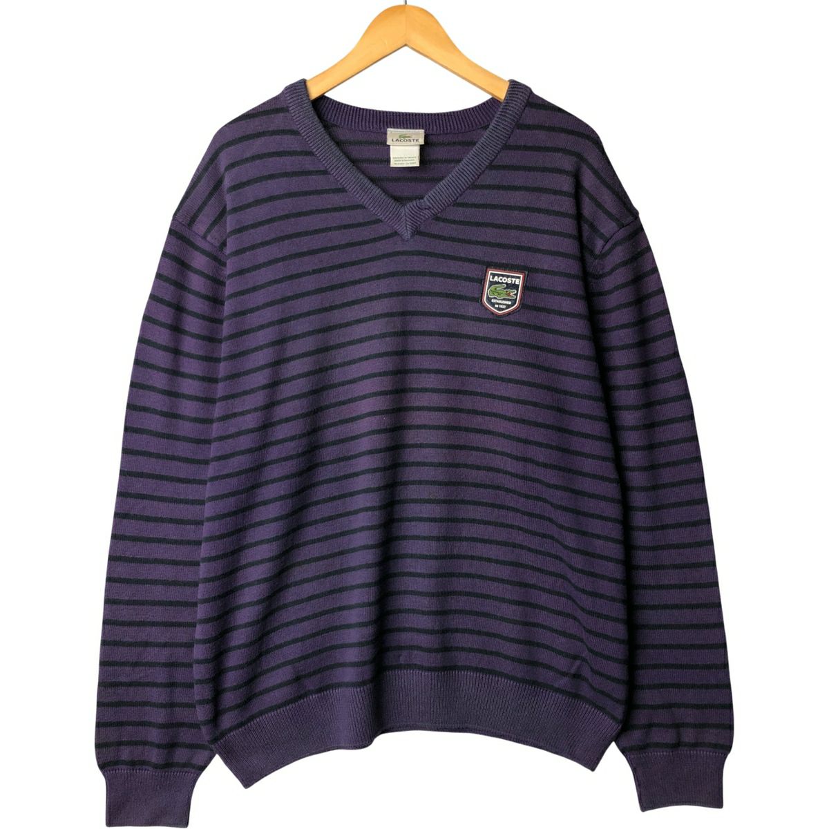 古着 ラコステ LACOSTE Vネック コットンニットセーター 5 メンズL相当