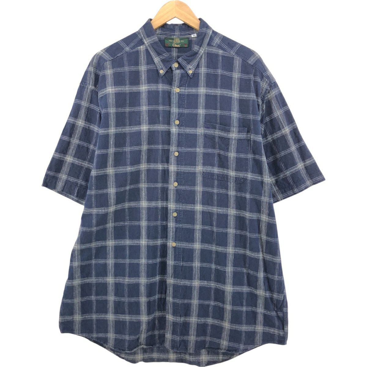 古着 90年代 オービス ORVIS チェック柄 半袖 リネン ボタンダウン