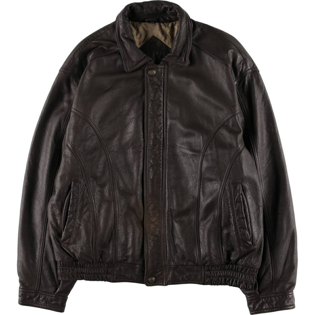 90s 本革　ブラック　レザージャケット　レザーフライトジャケット　L相当 古着 80～90年代 SAVILE ROW 中綿入り レザーフライトジャケット