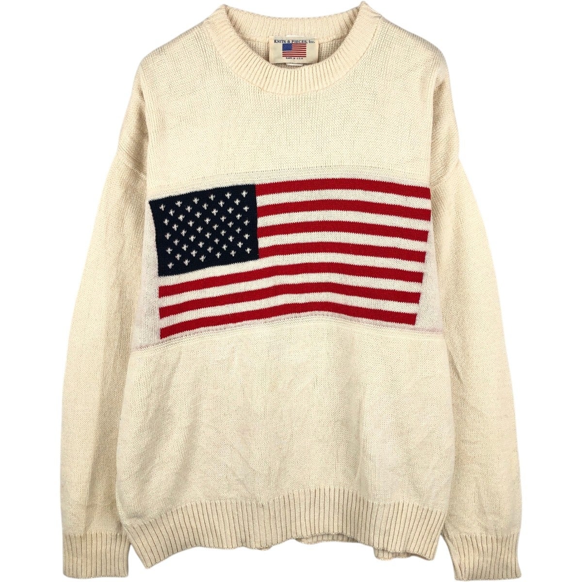 古着 KNITS & PIECES 星条旗柄 コットンニットセーター USA製 X-LARGE