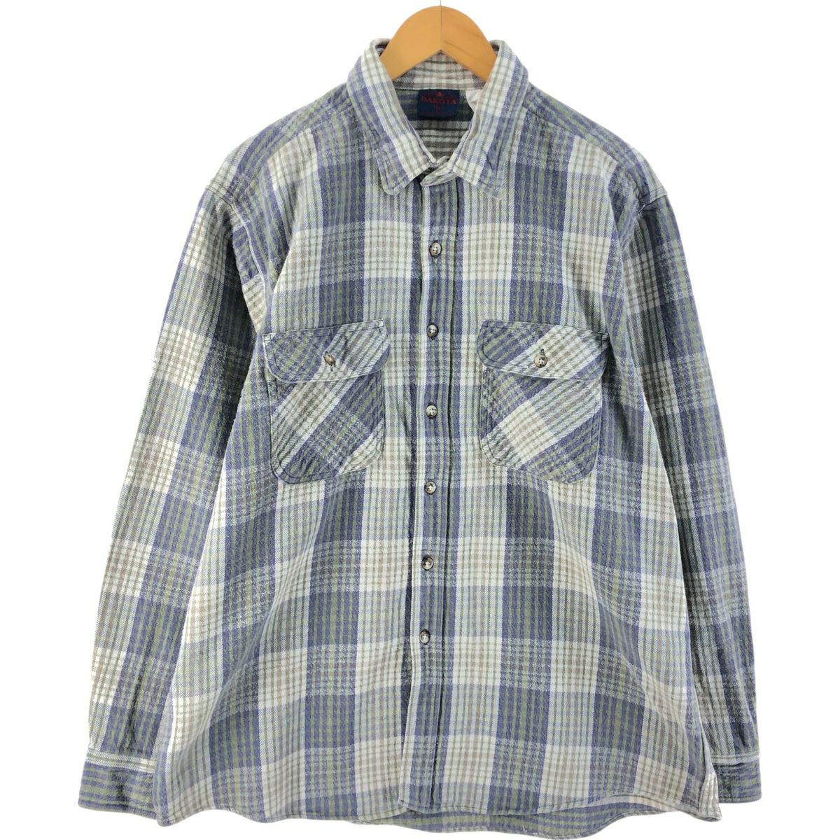 古着 70年代 Prest-Rite 長袖 プリントネルチェックシャツ メンズL相当