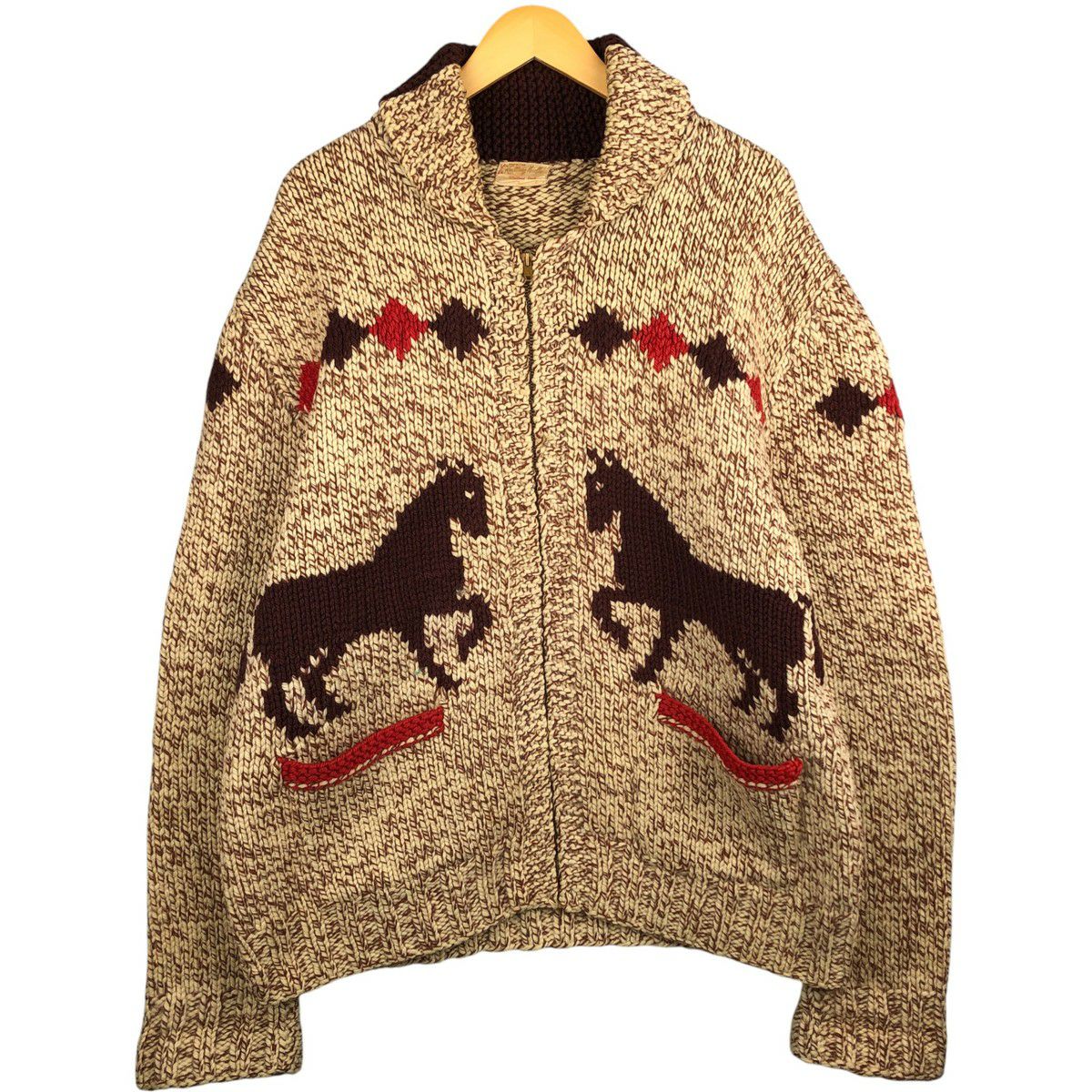 古着 ～70年代 総柄 馬柄 カウチンセーター メンズXL相当 ヴィンテージ