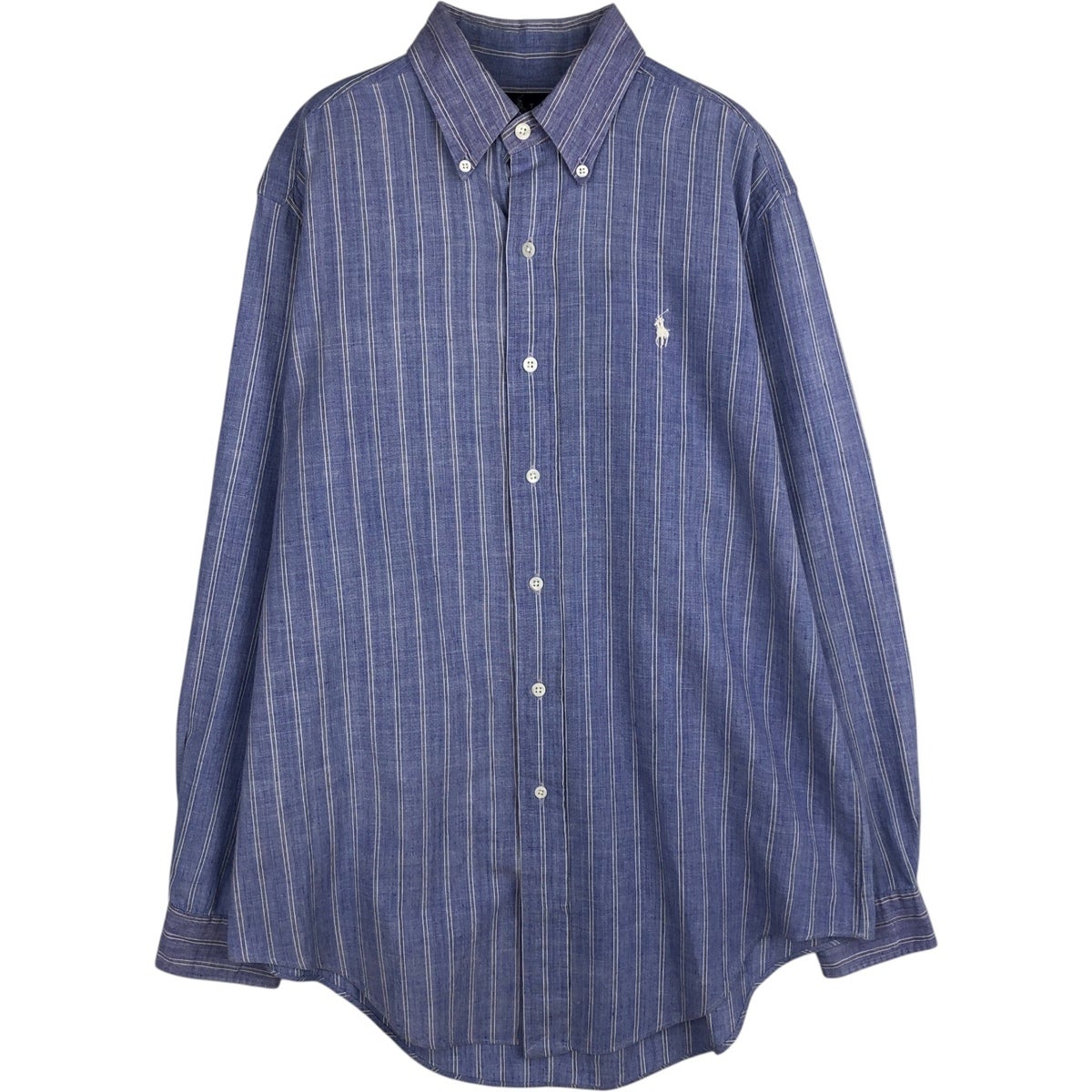 美品 現行 ラルフローレン ネイビー ストライプ ボタンダウン 長袖 シャツ M 古着 ラルフローレン Ralph Lauren 長袖 ボタンダウンストライプシャツ