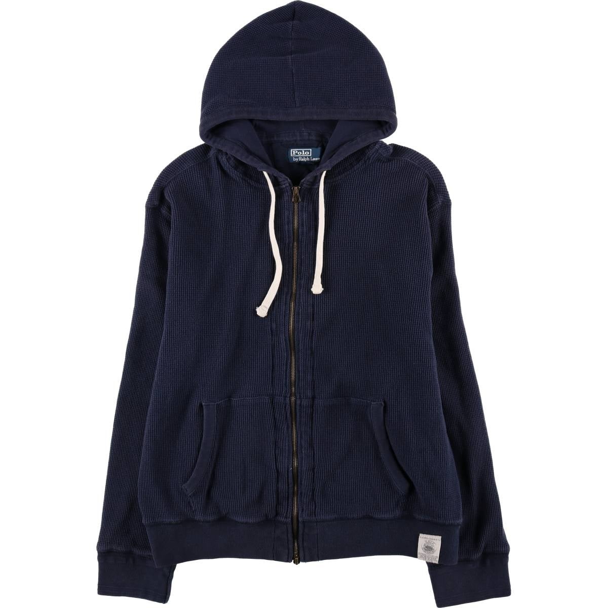 90s ラルフローレン サーマル ジップパーカー ネイビー S 古着 裏起毛 古着 ラルフローレン Ralph Lauren POLO by Ralph Lauren サーマル