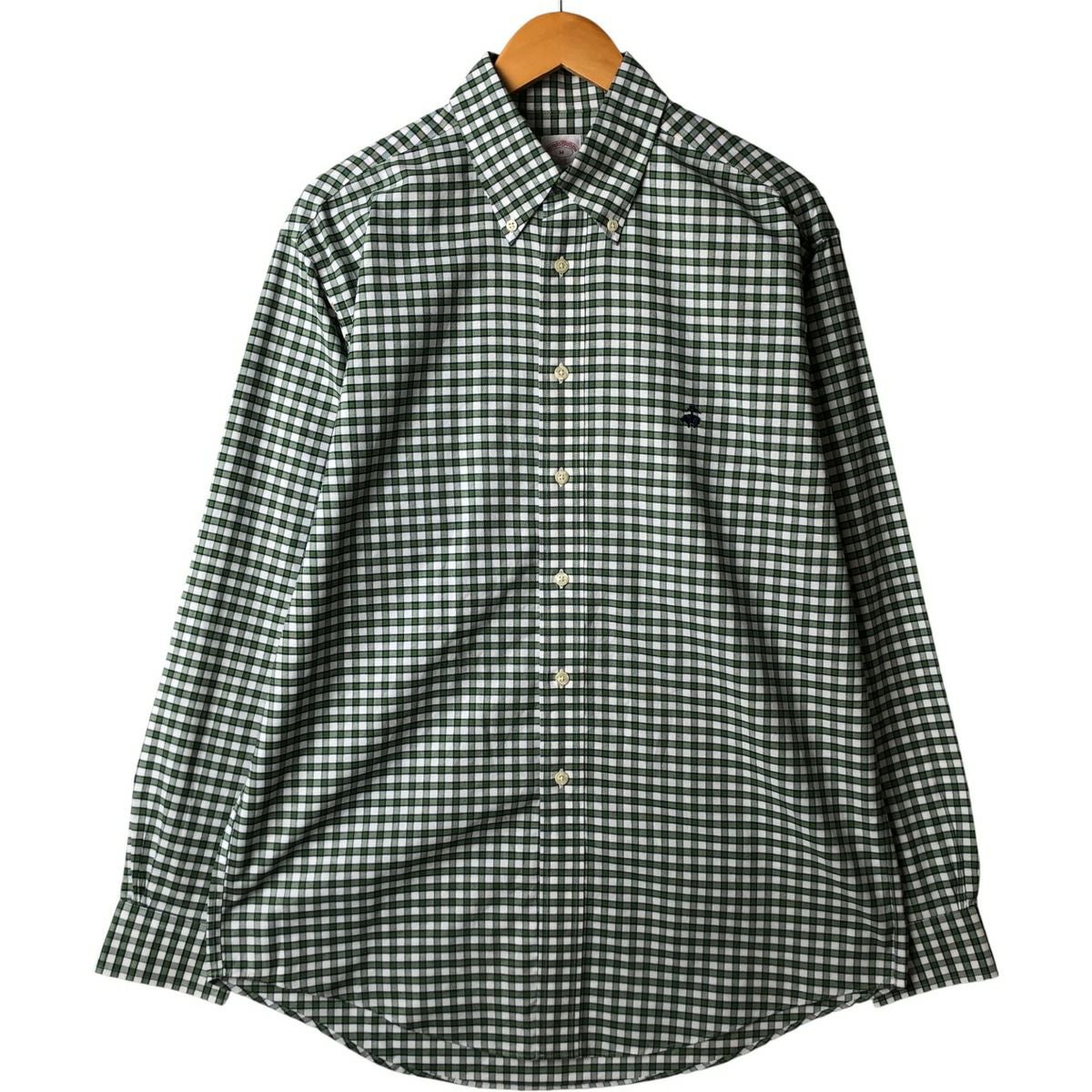 479c-boy styleチェック柄長袖ポロシャツブラウンスラックスＸＬ古着 シャツ HOOK -original- レトロ古着風 ドッグ刺繍チェックシャツ