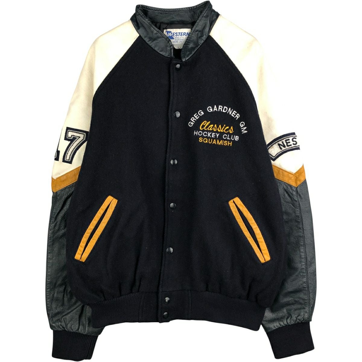 古着 WESTERN 袖革ウールボタンスタジャン バーシティジャケット