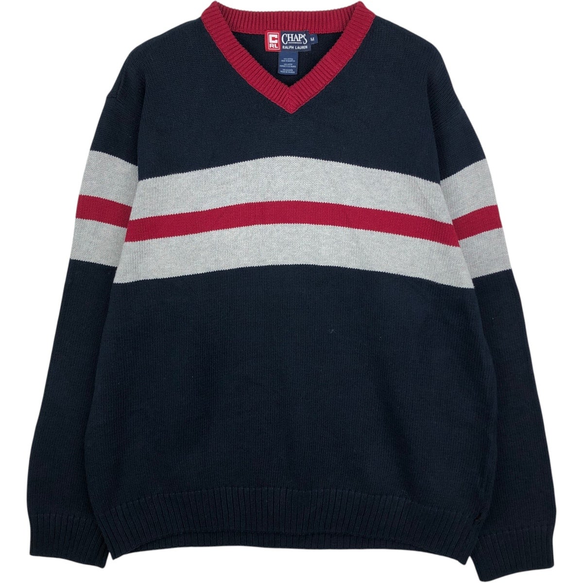 古着 ラルフローレン Ralph Lauren CHAPS チャップス Vネック コットンニットセーター メンズXL相当/eaa637265 古着 ラルフローレン Ralph Lauren CHAPS チャップス Vネック コットン