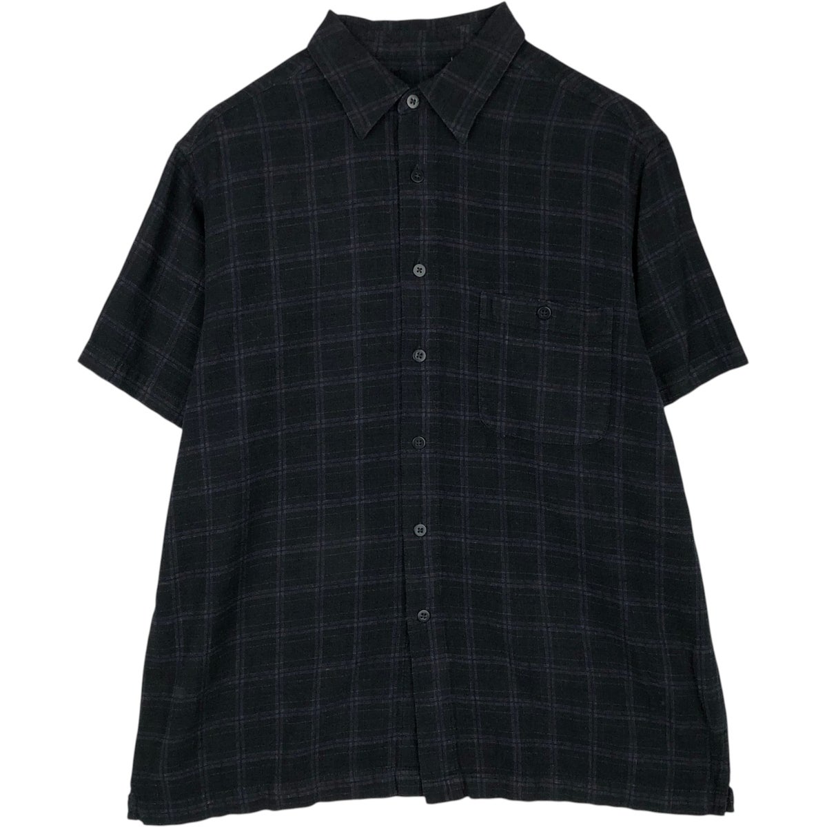 古着 ヴァンヒューゼン VAN HEUSEN チェック柄 半袖 リネンシャツ