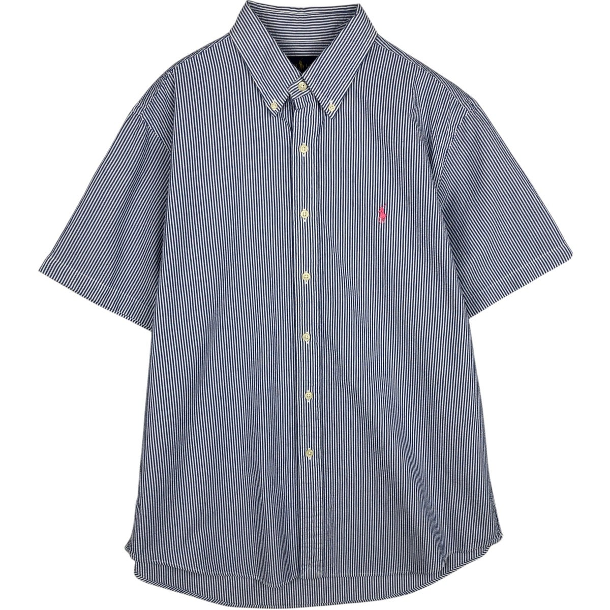 【新品】ポロラルフローレン 半袖シャツ メンズ ボタンダウン ストライプ L 古着 ラルフローレン Ralph Lauren シアサッカー 半袖 ボタンダウン