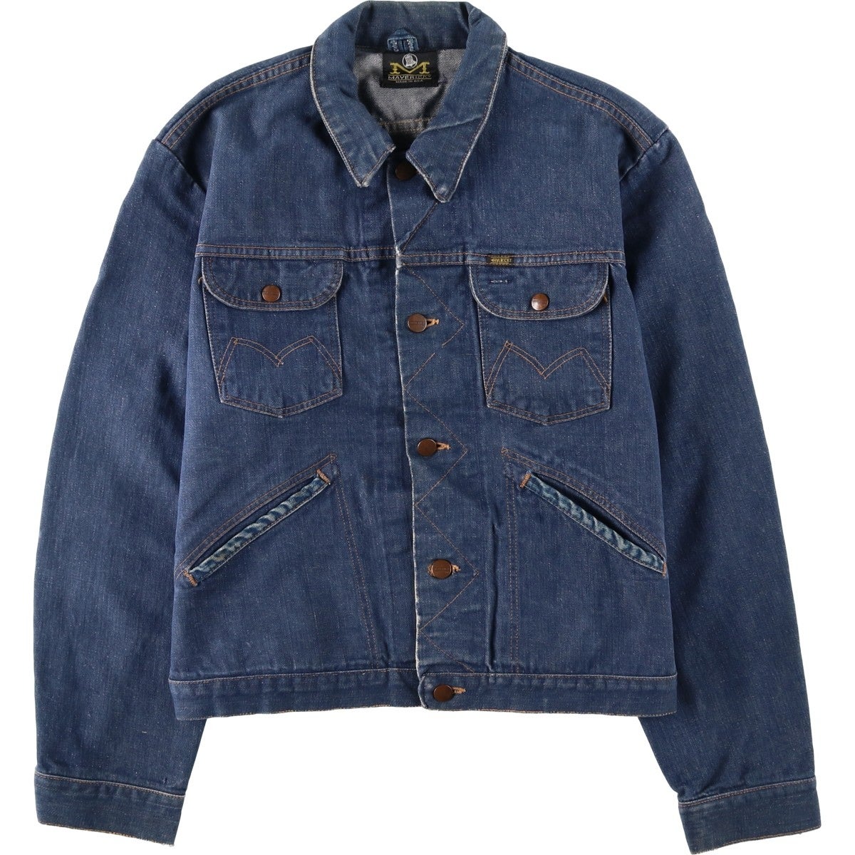 90s MAVERICK ジップ デニム ジャケット マーベリック 濃紺 L 古着 70年代 マーベリック Maverick BLUE BELL バットダイ デニム